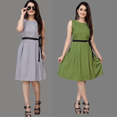 tanvi creation Women Fit and Flare Grey, Green Dress