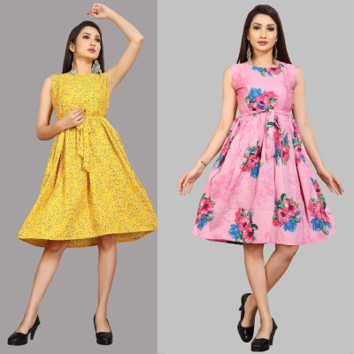 Hiral Creation Women Fit and Flare Yellow Dress