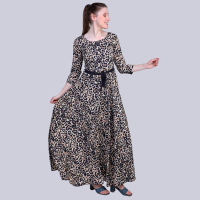 maanya Women Fit and Flare Black Maxi/Full Length Dress
