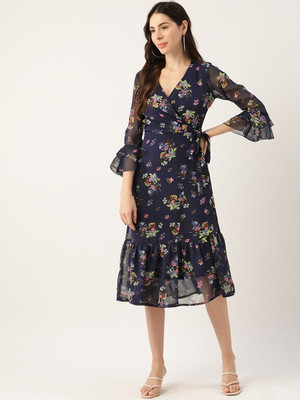 CHEMISTRY Women A-line Dark Blue Midi/Calf Length Dress