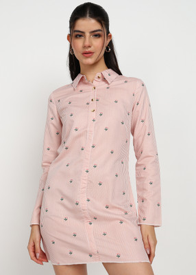 Asami Women Shirt Orange Above Knee/Mid Thigh Length Dress
