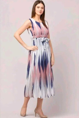 Arif fashion Women A-line White Midi/Calf Length Dress