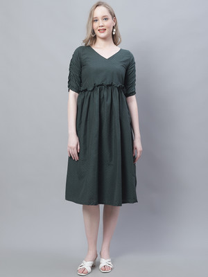 Enchanted Drapes Women A-line Dark Green Knee Length Dress