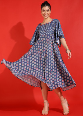 Yash Gallery Women Ethnic Dress Grey Midi/Calf Length Dress