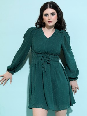 Tokyo Talkies Women Fit and Flare Dark Green Dress