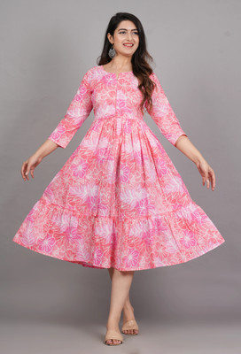 Twirl Tales Women A-line Pink Midi/Calf Length Dress