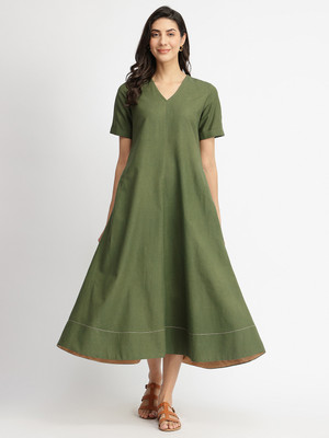 Pink Fort Women A-line Dark Green Midi/Calf Length Dress