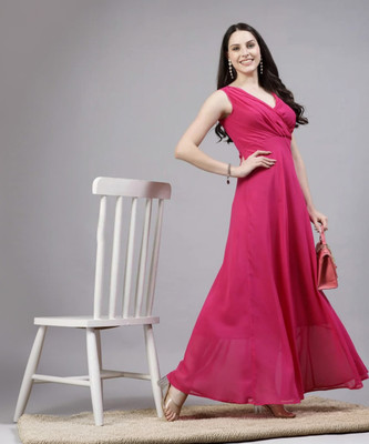 BPT DESIGNER Women Fit and Flare Pink Maxi/Full Length Dress