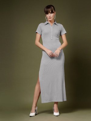 Oomph! Women Bodycon Grey Midi/Calf Length Dress