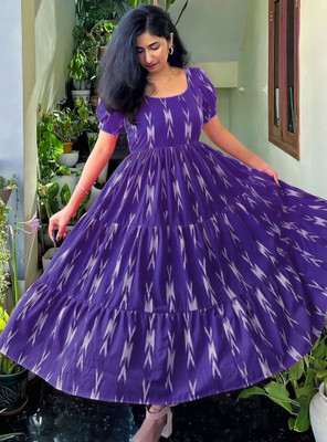 BLOOMORAA FASHION Women A-line Purple Midi/Calf Length Dress
