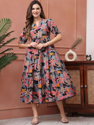 FabFinds Women A-line Multicolor Maxi/Full Length Dress