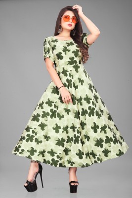 premarth Women A-line Light Green, Dark Green Dress