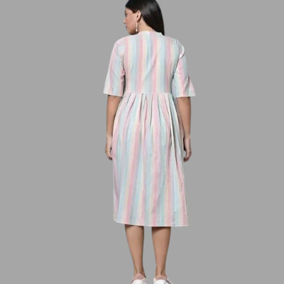 Suhani Creationnm Women Striped A-line Kurta(Green, White)