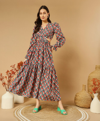 OTABU Women A-line Red Maxi/Full Length Dress