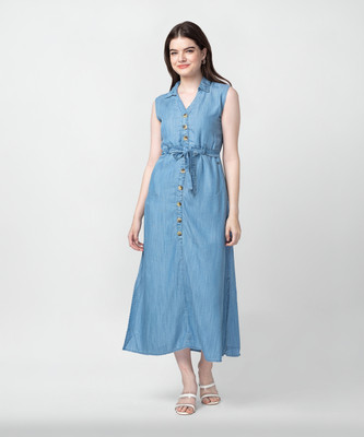 Spykar Women A-line Blue Midi/Calf Length Dress