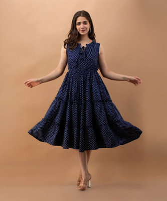 Daevish Women Skater Blue Midi/Calf Length Dress