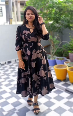 HANDSOME KING Women Layered Pink Midi/Calf Length Dress
