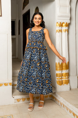 gayraa Women A-line Dark Blue Midi/Calf Length Dress