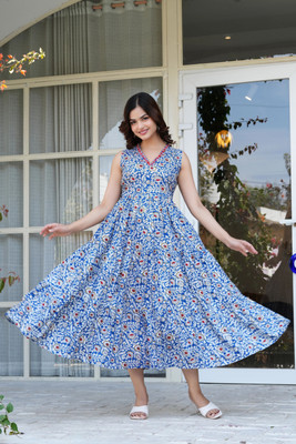 RD Fab Women Fit and Flare Blue Maxi/Full Length Dress