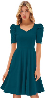Dhruvil Impex Women Fit and Flare Dark Blue Above Knee/Mid Thigh Length Dress