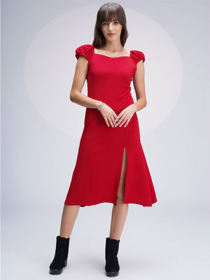 CHEMISTRY Women A-line Red Knee Length Dress