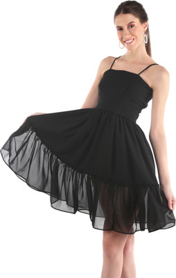 KIYOO Women Fit and Flare Black Mini/Short Dress