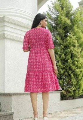 SUBH LAXMI Women A-line White, Pink Dress