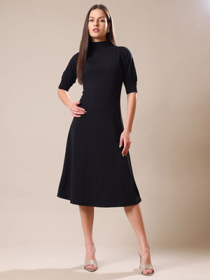 PURVAJA Women A-line Black Below Knee Dress