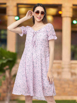 Moda Rapido Women Fit and Flare Pink Knee Length Dress