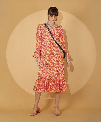 Sheetal Associates Women A-line Orange Midi/Calf Length Dress