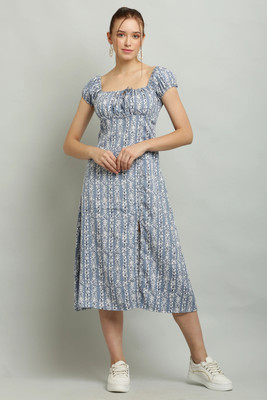 Shyammc Women A-line Light Blue Midi/Calf Length Dress