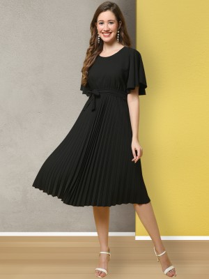 ANNSPRING Women Fit and Flare Black Dress