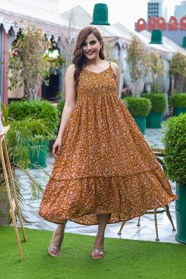 avyco Women Fit and Flare Yellow Midi/Calf Length Dress