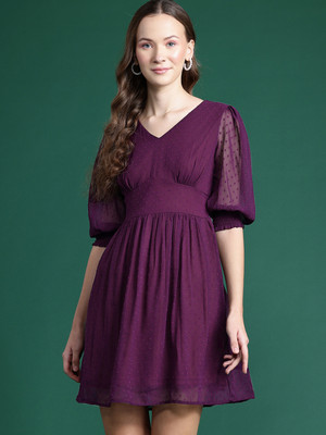 Mast & Harbour Women Fit and Flare Purple Midi/Calf Length Dress