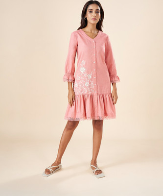Akkriti by Pantaloons Women Fit and Flare Pink Above Knee/Mid Thigh Length Dress