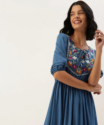 Dressberry Women Fit and Flare Blue Knee Length Dress