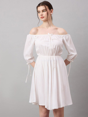 Roadster Women Fit and Flare White Mini/Short Dress