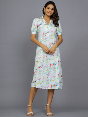 Ravaiyaa - Attitude Is Everything Women A-line Green Midi/Calf Length Dress