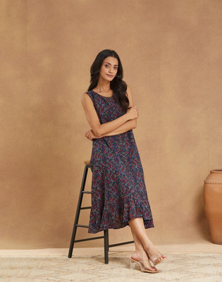 Fabindia Women A-line Multicolor Midi/Calf Length Dress