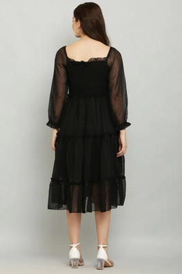 saanvi collection Women Fit and Flare Black Below Knee Dress