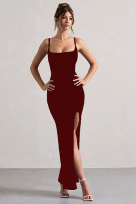 WANQUILA Women Bodycon Maroon Maxi/Full Length Dress