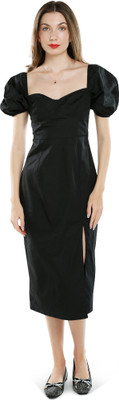London Rag Women Fit and Flare Black Below Knee Dress