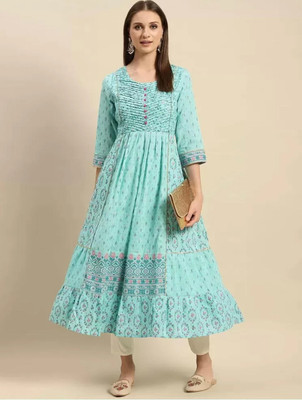Amira's Women A-line Blue Midi/Calf Length Dress