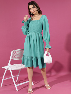 Tokyo Talkies Women A-line Light Green Knee Length Dress