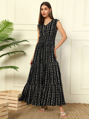 Raiyani Enterprise Women Fit and Flare Black Maxi/Full Length Dress
