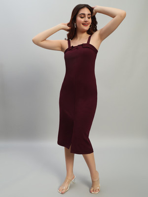 Attire Empire Women Bodycon Maroon Below Knee Dress