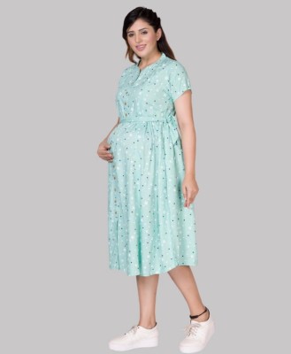 BBCON Women Fit and Flare Light Blue, White, Dark Blue Dress