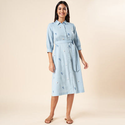 Akkriti by Pantaloons Women A-line Blue, Light Blue Midi/Calf Length Dress