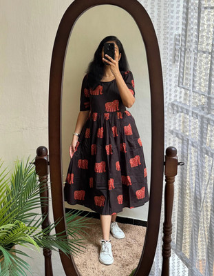 VCJ CREATION Women Gown Black Midi/Calf Length Dress