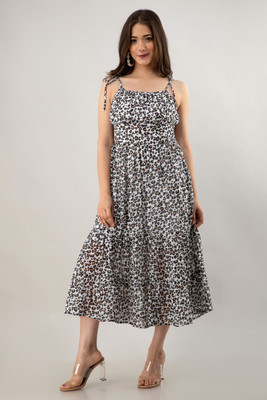ADRIANA Women A-line White Midi/Calf Length Dress